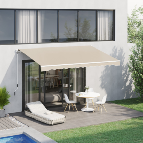 Outsunny 13 X 8 Retractable Awning, Patio Awnings, Sunshade Shelter W  Manual Crank Handle, UV & Water-Resistant Fabric And Aluminum Frame For Deck, B