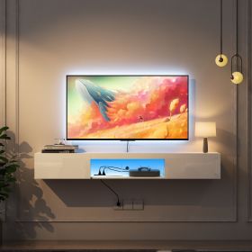 Floating TV Stand Wall Mounted with 20 Color LEDs,63" Modern TV Stand,Floating TV Cabinet Entertainment Center for 55 60 65 Inch TV,White