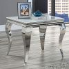 Glam Contemporary 1pc End Table White Glass Top Silver Color Table Living Room Stainless Steel Cabriole-Style Legs