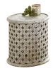 Samir - Round Tribal Carved Wood End Table - White