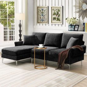 [VIDEO provided][New]84 "Modern Chenille L-Shaped Sofa with Reversible Lounge,Convertible Sectional Couch Set