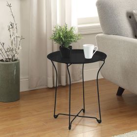 Atlantic Round Metal Tray End Side Table, Removable Tray Outdoor & Indoor Drink, Snack, Coffee Table