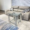 Silver Stainless Steel Double-Layer Clear Tempered Glass End Table for Bed Room, Living Room