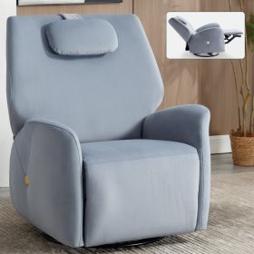 Blue Swivel and Rocker Power Recliner Chair with Lumbar and Neck Support Pillow, Max Swivel Degree 270°