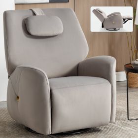Grey Swivel and Rocker Power Recliner Chair with Lumbar and Neck Support Pillow, Max Swivel Degree 270°