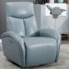 Blue Genuine Leather Swivel and Rocker Power Recliner Chair with Lumbar Support, Max Swivel Degree 270°