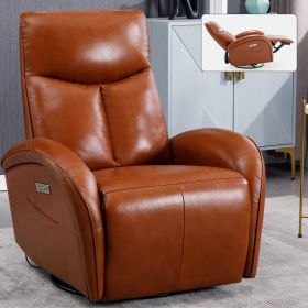 Yellow Brown Genuine Leather Swivel and Rocker Power Recliner Chair with Lumbar Support, Max Swivel Degree 270°