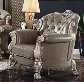 ACME Dresden Chair w/1 Pillow, Vintage Bone White & PU 58177