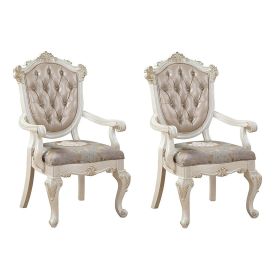 Rose Gold and Pearl White Tufted Arm Chair (Set of 2)