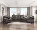 Traditional Living Room Furniture 3pc Sofa Set Dark Brown Leather Sofa Loveseat Chair Comfortable Plush Seating Rolled Arms Nailhead Trim Classic Desi