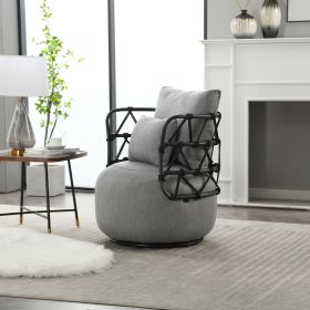 COOLMORE Upholstered Tufted Living Room Chair Textured Linen Fabric Accent Chair with Metal Stand