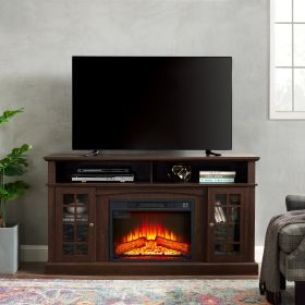 Classic TV Media Stand Modern Entertainment Console with 23" Fireplace Insert for TV Up to 65" with Open and Closed Storage Space, Espresso