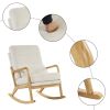 100*65*101cm High Back Belt Waist Pillow Log Color Solid Wood Armrest Backrest Seat Frame Iron Frame Indoor Rocking Chair/armchair dual use Off-White