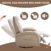 Brown Leatheraire Swivel and Rocker Power Recliner Chair with Lumbar Support, Max Swivel Degree 270°