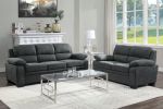 Modern Living Room 2pc Sofa Set Plush Comfortable Sofa Loveseat Set Dark Gray Textured Fabric Channel Tufting Solid Wood Furniture
