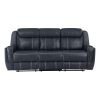 Modern Blue Dual Reclining Sofa with Center Drop-Down Cup Holders, Breathable Faux Leather Upholstery, USB Ports Living Room Furniture 1pc