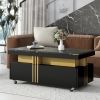 [VIDEO provided] ON-TREND Contemporary Coffee Table with Faux Marble Top, Rectangle Cocktail Table with Caster Wheels