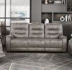 Grayish Brown Modern Reclining Sofa Set 3pc Sofa Loveseat Chair Plush Seating, Polished Microfiber Upholstery Solid Wood Frame Living Room Furniture
