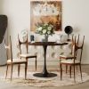 42.13"Modern Round Dining Table,Four Patchwork Tabletops with Brown Oak Color Solid Wood Veneer Table Top,Metal Base Dining Table