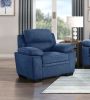 Modern Living Room 3pc Sofa Set Plush Comfortable Sofa Loveseat Chair Blue Textured Fabric Channel Tufting Solid Wood Furniture