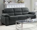 Modern Living Room 2pc Sofa Set Plush Comfortable Sofa Loveseat Set Dark Gray Textured Fabric Channel Tufting Solid Wood Furniture