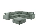 Sage Color 6pc Modular Sectional Set Corduroy Upholstery Couch 3x Corner wedge, 2x Armless Chairs 1x Ottoman Living Room Furniture