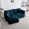 Chenille Two-Seater Sofa with 1 Footrest, 2 Seater L-Shaped Sectional with Ottoman,Loveseat with Ottoman for Small Living Space,Blue Chenille
