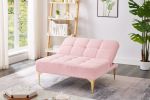 Convertible single sofa bed futon with gold metal legs teddy fabric (Pink)