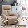 Brown Leatheraire Swivel and Rocker Power Recliner Chair with Lumbar Support, Max Swivel Degree 270°