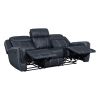 Modern Blue Dual Reclining Sofa with Center Drop-Down Cup Holders, Breathable Faux Leather Upholstery, USB Ports Living Room Furniture 1pc