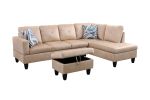 Beige Flannel Living Room Sofa Set