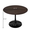 42.13"Modern Round Dining Table,Four Patchwork Tabletops with Brown Oak Color Solid Wood Veneer Table Top,Metal Base Dining Table