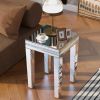 [VIDEO provided] ON-TREND Fashionable Modern Glass Mirrored Side Table, Easy Assembly End Table with Crystal Design and Adjustable Height Legs, Silver