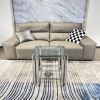Silver Stainless Steel Double-Layer Clear Tempered Glass End Table for Bed Room, Living Room