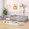 Twin Size Kids Wood Montessori Floor Bed with Door and Fence