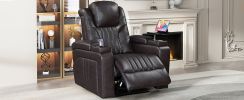 PU Leather Power Recliner Home Theater Recliner with Power Adjustable Headrest, Wireless Charging Device, USB Port, Storage Arms