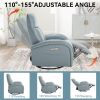 Blue Genuine Leather Swivel and Rocker Power Recliner Chair with Lumbar Support, Max Swivel Degree 270°