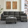 Sectional 3-Seaters Sofa ,Double-sided multi-functional footstool, storage mat , Non-slip leg, two pillows, Velvet, Dark grey