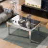 [VIDEO provided] ON-TREND Fashionable Modern Glass Mirrored Coffee Table, Easy Assembly Cocktail Table with Crystal Design and Adjustable Height Legs