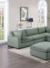 Sage Color 6pc Modular Sectional Set Corduroy Upholstery Couch 3x Corner wedge, 2x Armless Chairs 1x Ottoman Living Room Furniture
