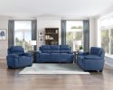 Modern Living Room 3pc Sofa Set Plush Comfortable Sofa Loveseat Chair Blue Textured Fabric Channel Tufting Solid Wood Furniture