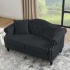 57" Chesterfield Sofa Black Velvet for Living Room, 2 Seater Sofa Tufted Couch with Rolled Arms and Nailhead for Living Room, Bedroom, Office