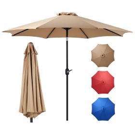 Outdoor Patio Umbrella With Push Button Tilt And Crank, Market Umbrella 8 Sturdy Ribs UV Protection Waterproof For Garden, Backyard, Red (Color: Khaki)