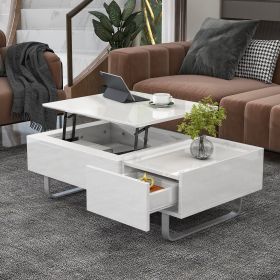 [VIDEO provided] ON-TREND Multi-functional Coffee Table with Lifted Tabletop, Contemporary Cocktail Table with Metal Frame Legs (Color: as Pic)