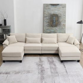 [VIDEO provided] [New] 133*65" Corduroy Modular Sectional Sofa,U Shaped Couch with Armrest Bags,6 Seat Freely Combinable Sofa Bed (Color: as Pic)