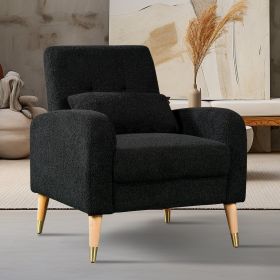 Mid-Century Modern Accent Chair, Upholstered Armchair Living Room Chair, Comfy Single Sofa Chair with Metal Legs (Color: as Pic)