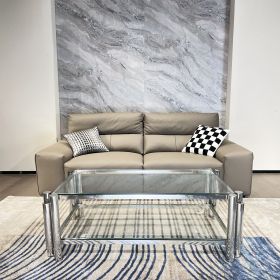 Silver Stainless Steel Double-Layer Clear Tempered Glass Coffee Table for Bed Room, Living Room (Color: as Pic)