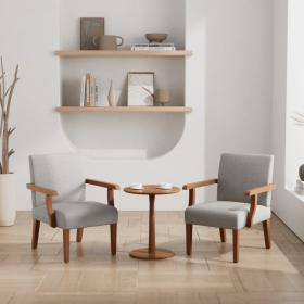 Fabric Accent Arm Chair Set of 2 with Round Wood Table (Color: as Pic)