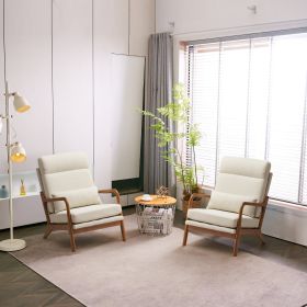 High Back Solid Wood Armrest Backrest Iron Frame Linen Indoor Leisure Chair Off-White (Color: White)