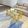 Golden Stainless Steel Double-Layer Clear Tempered Glass Coffee Table for Bed Room, Living Room